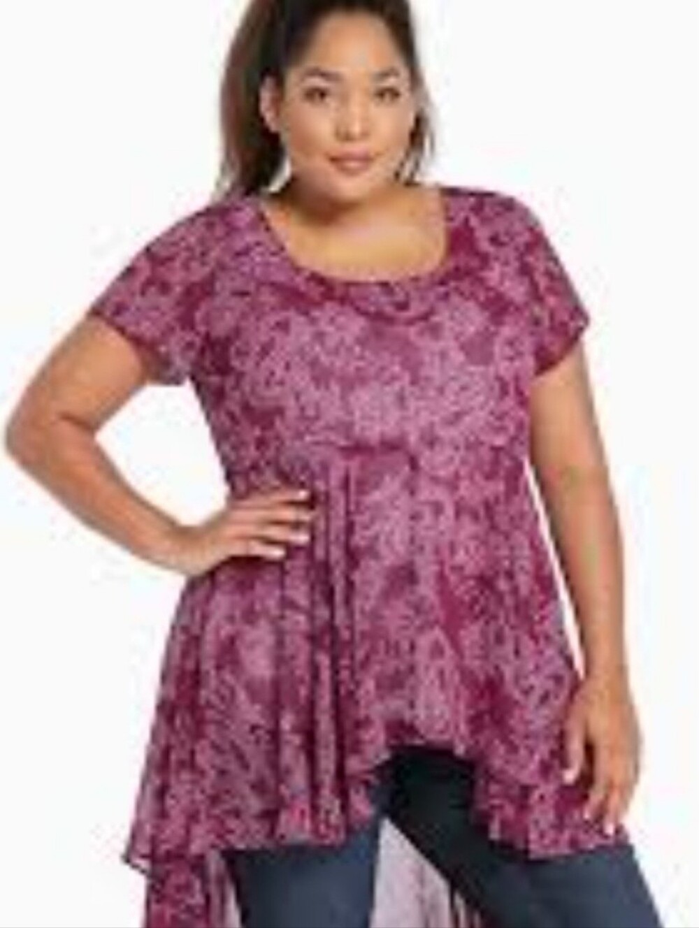 Torrid Dark Purple Paisley High Low Top. 1x